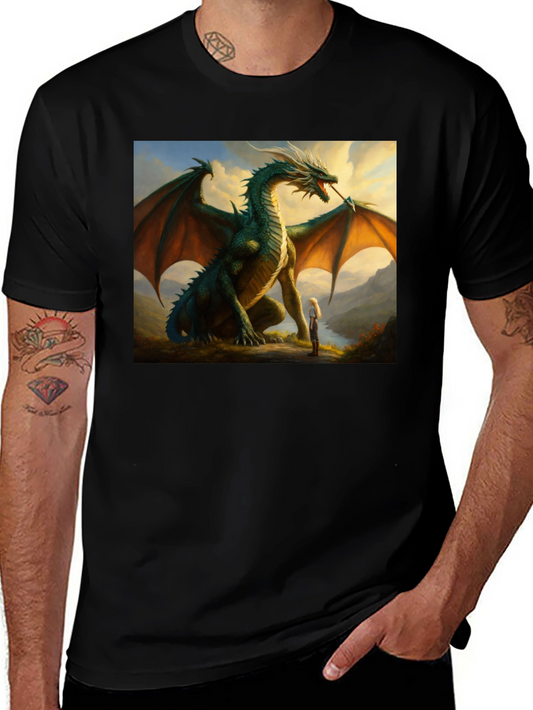Dragon & Girl Graphic T-Shirt - Fantasy Creature Tee