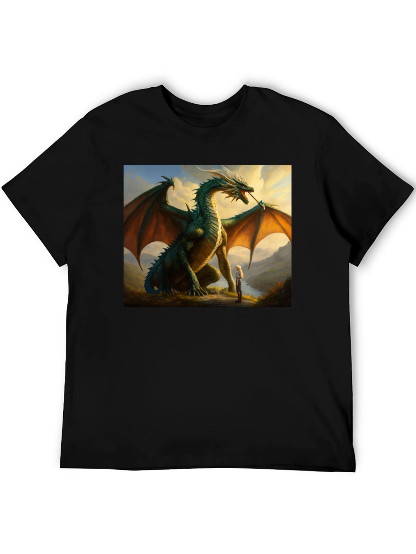 Dragon & Girl Graphic T-Shirt - Fantasy Creature Tee