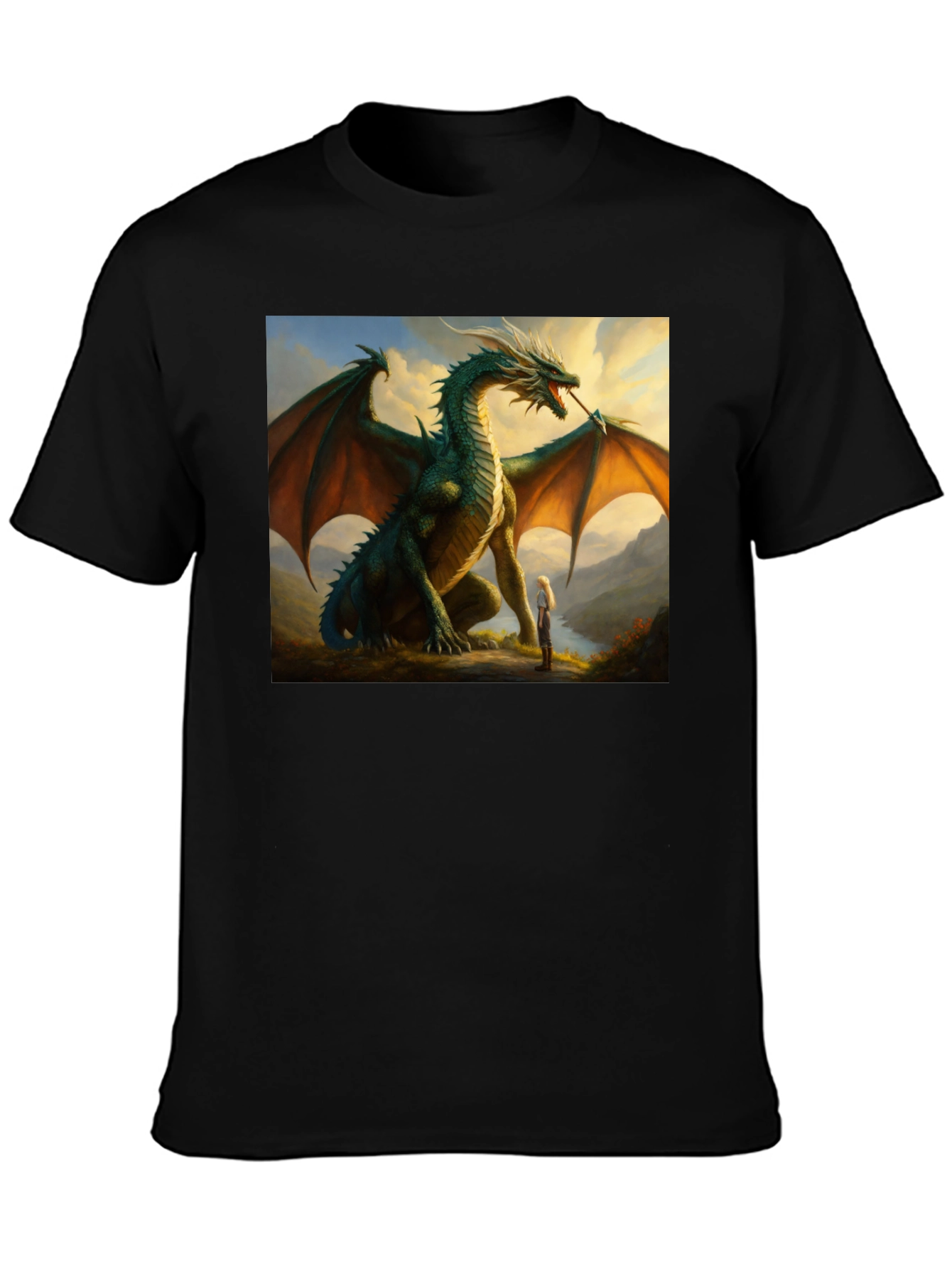 Dragon & Girl Graphic T-Shirt - Fantasy Creature Tee