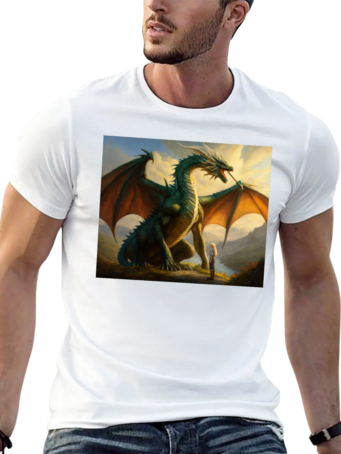 Dragon & Girl Graphic T-Shirt - Fantasy Creature Tee