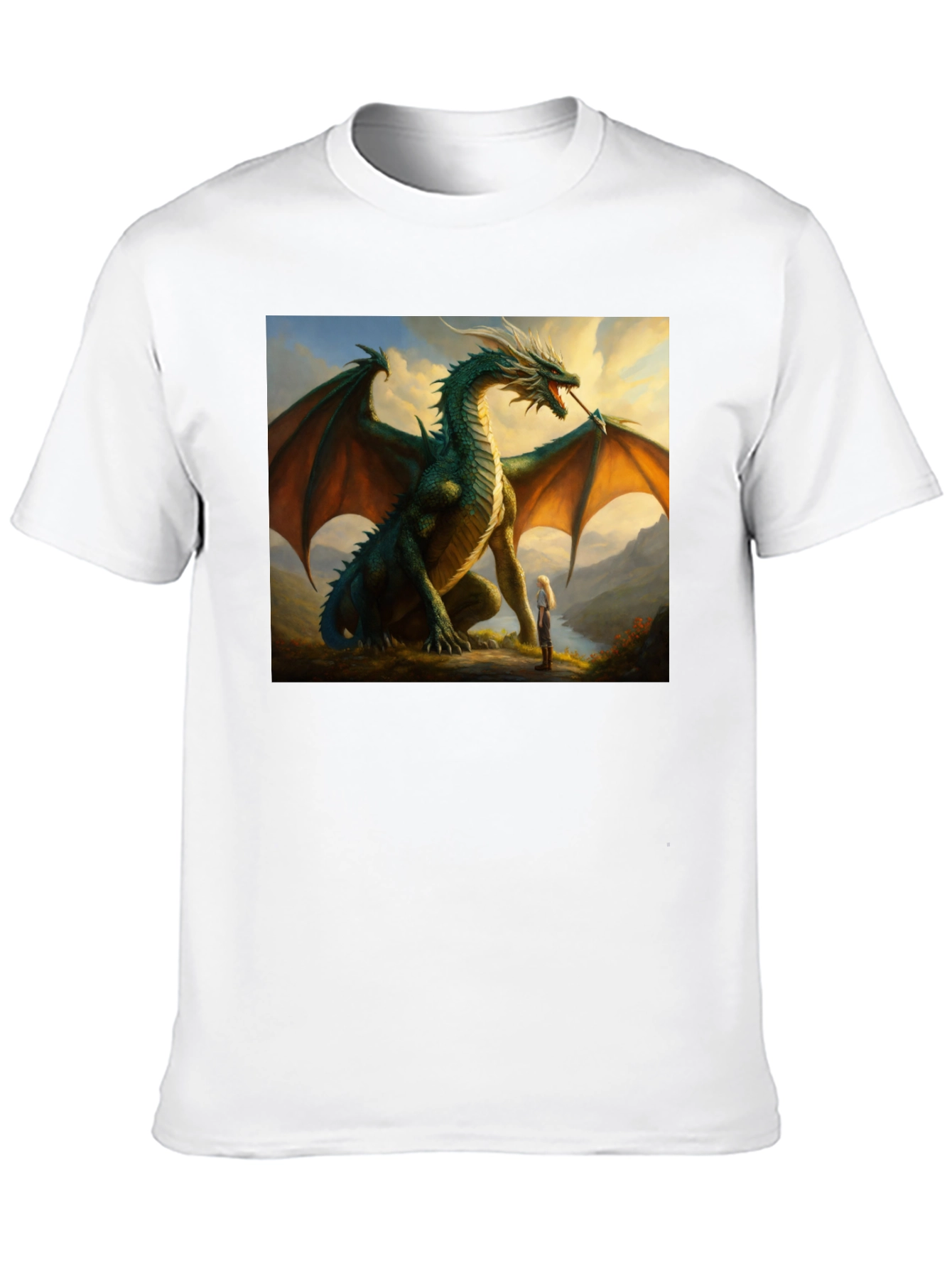 Dragon & Girl Graphic T-Shirt - Fantasy Creature Tee