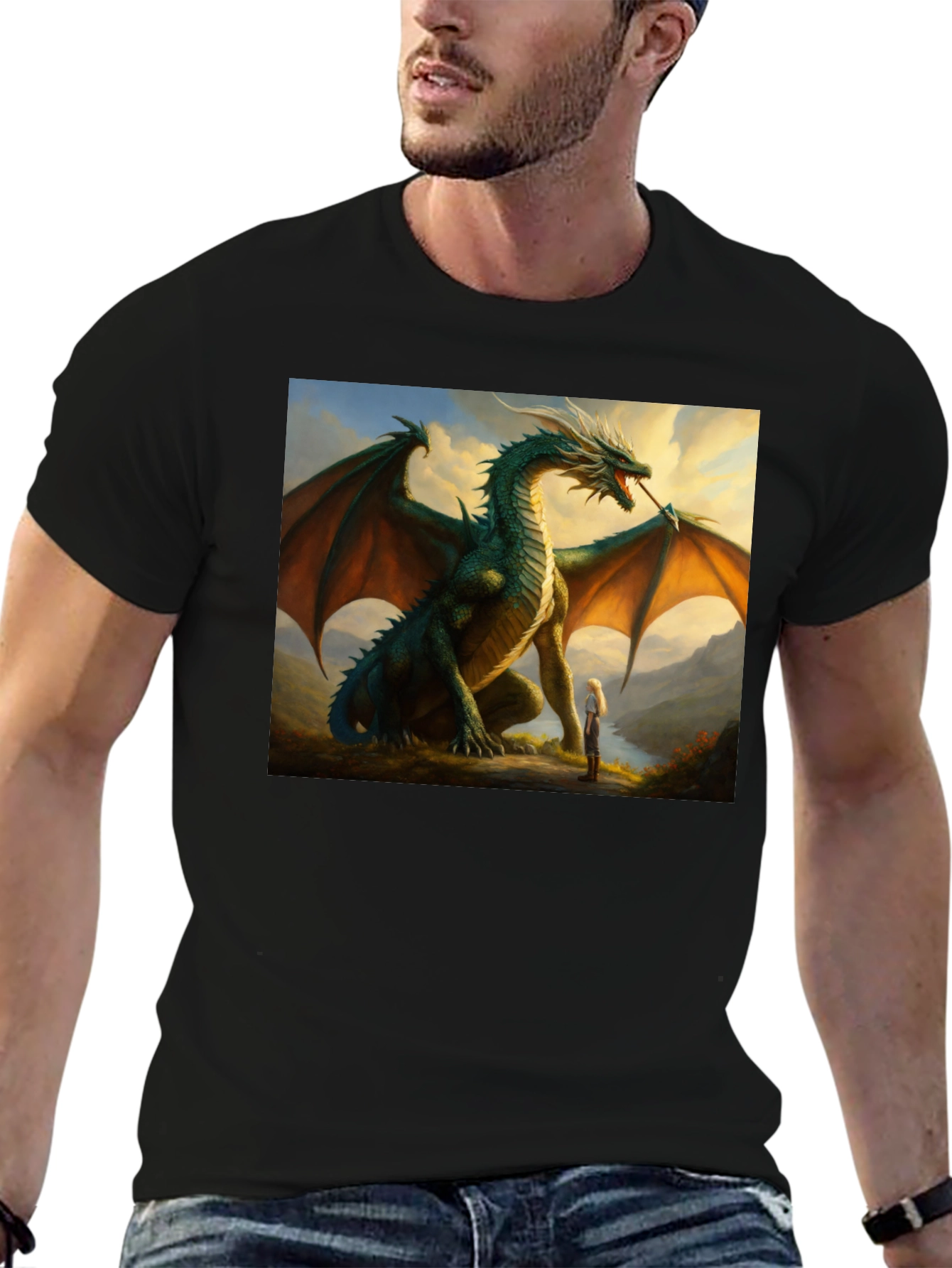 Dragon & Girl Graphic T-Shirt - Fantasy Creature Tee