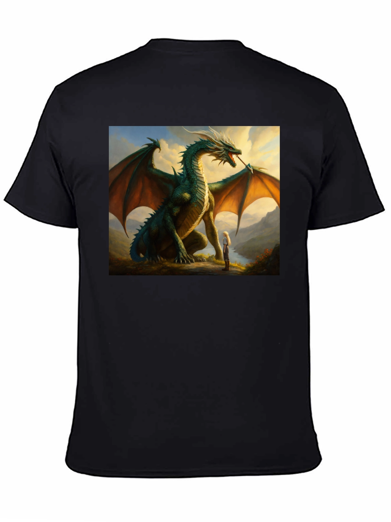 Dragon & Girl Graphic T-Shirt - Fantasy Creature Tee