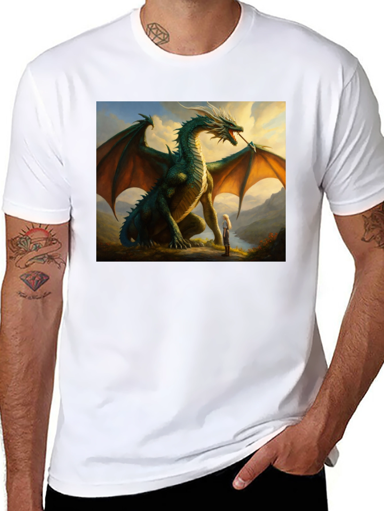Dragon & Girl Graphic T-Shirt - Fantasy Creature Tee