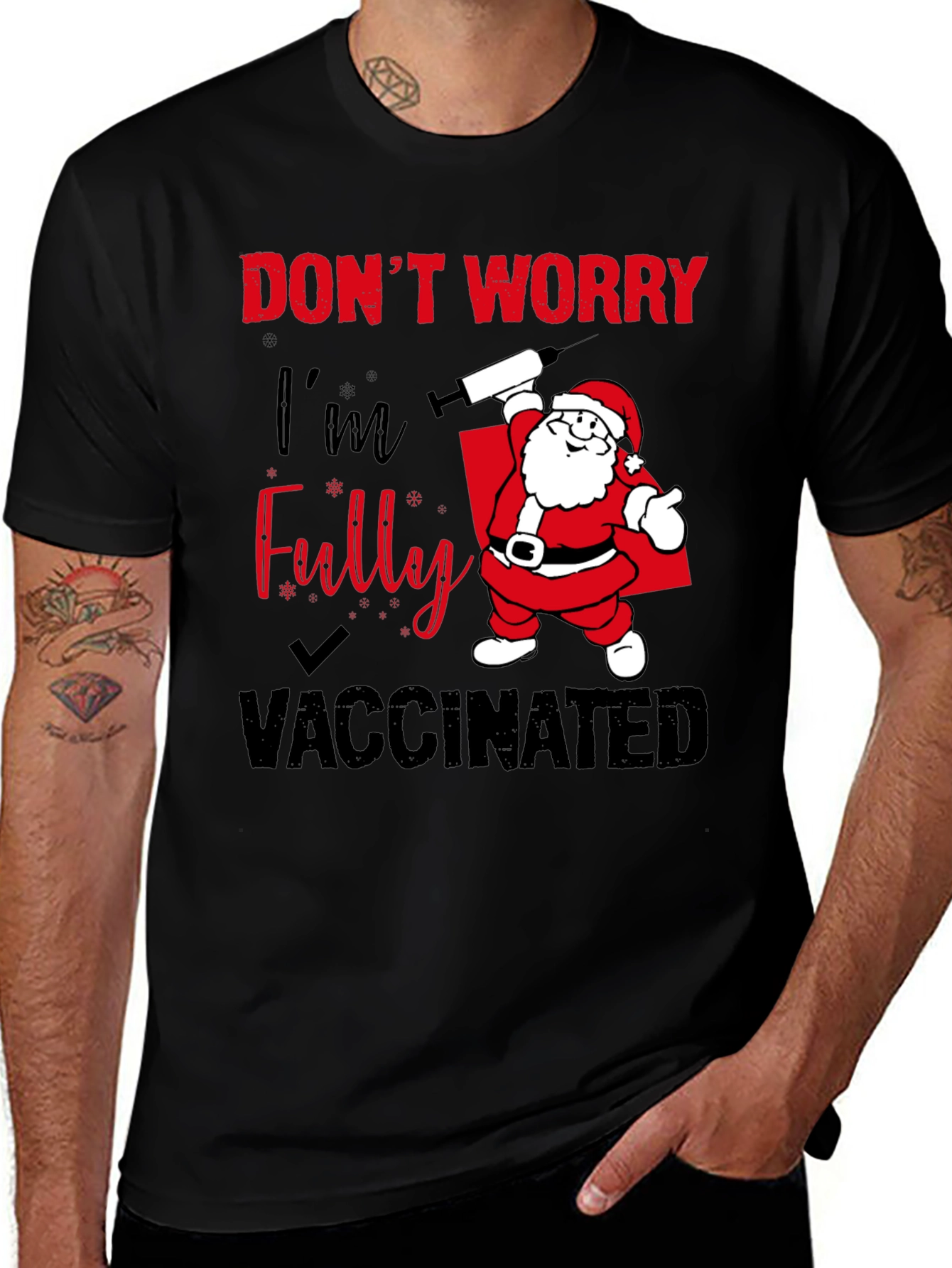 Santa Vaccinated T-Shirt Holiday Festive Tee