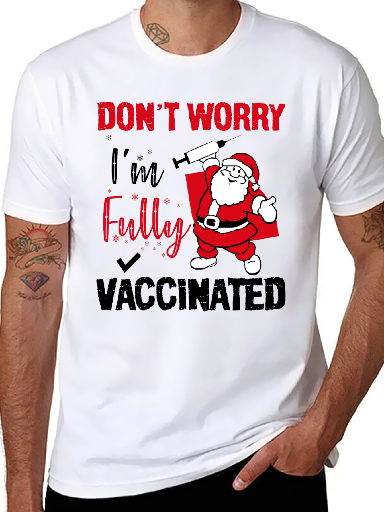 Santa Vaccinated T-Shirt Holiday Festive Tee