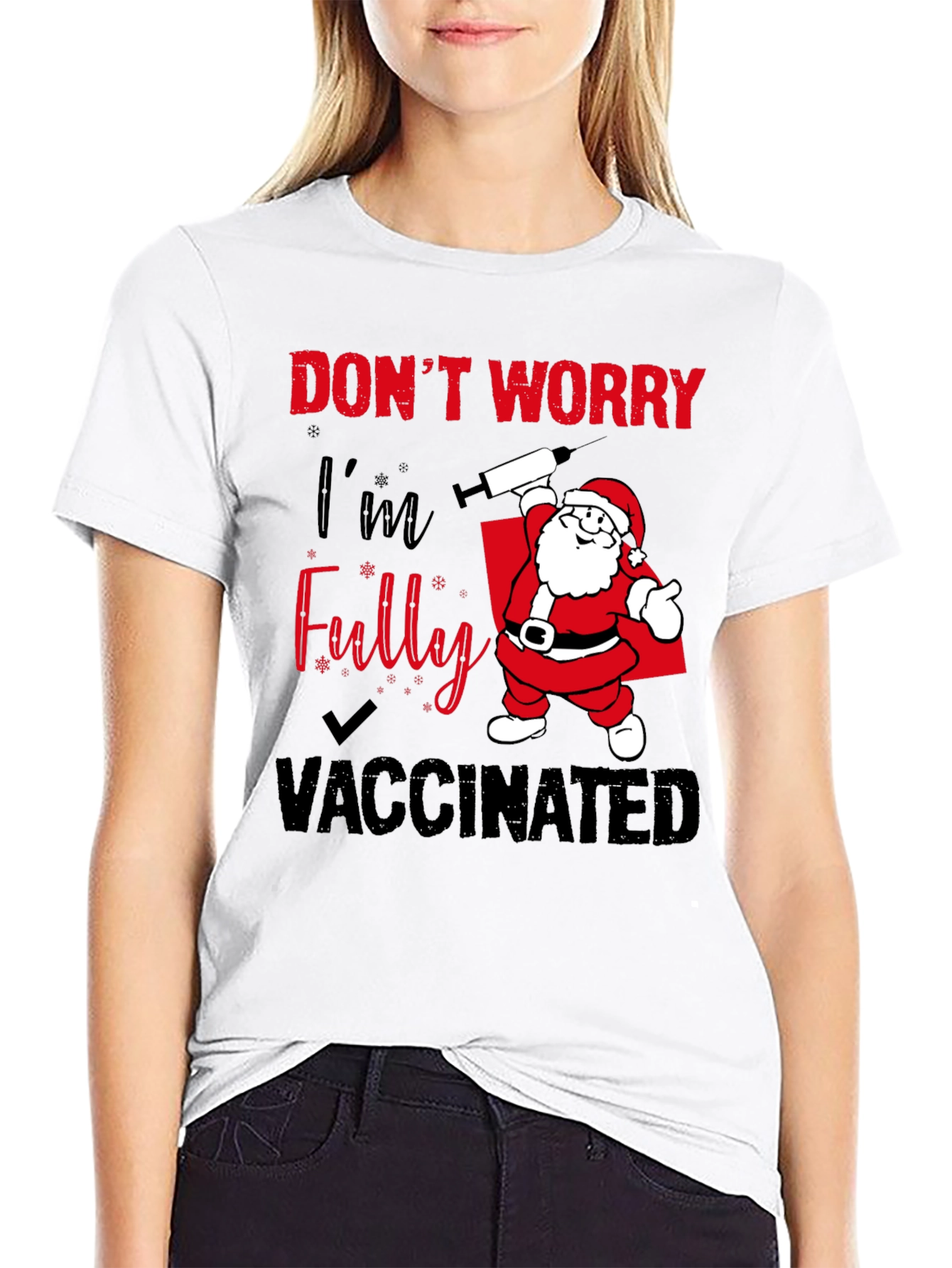 Santa Vaccinated T-Shirt Holiday Festive Tee