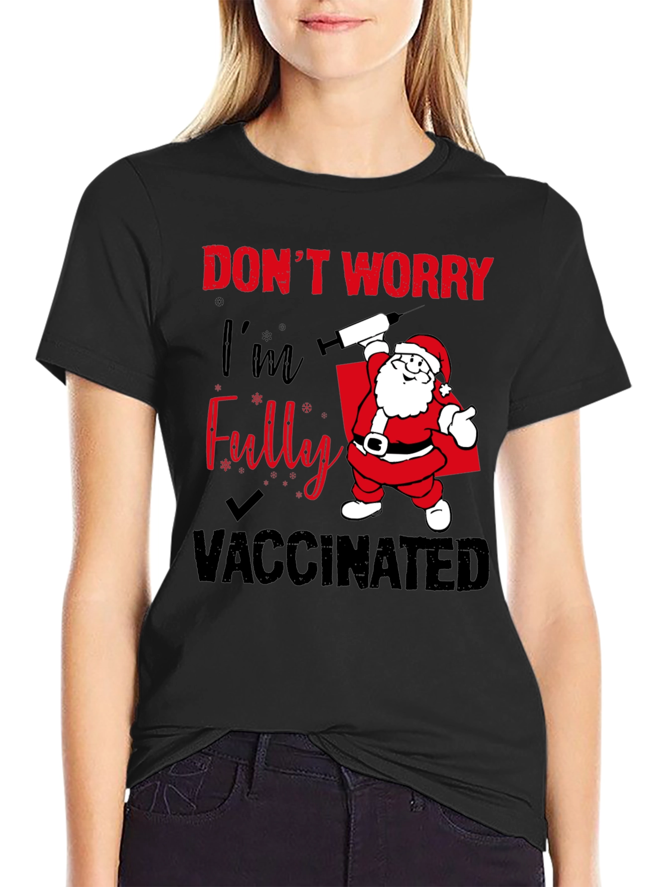 Santa Vaccinated T-Shirt Holiday Festive Tee