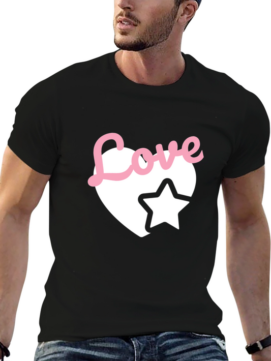 Love Heart Star Graphic Black T-Shirt