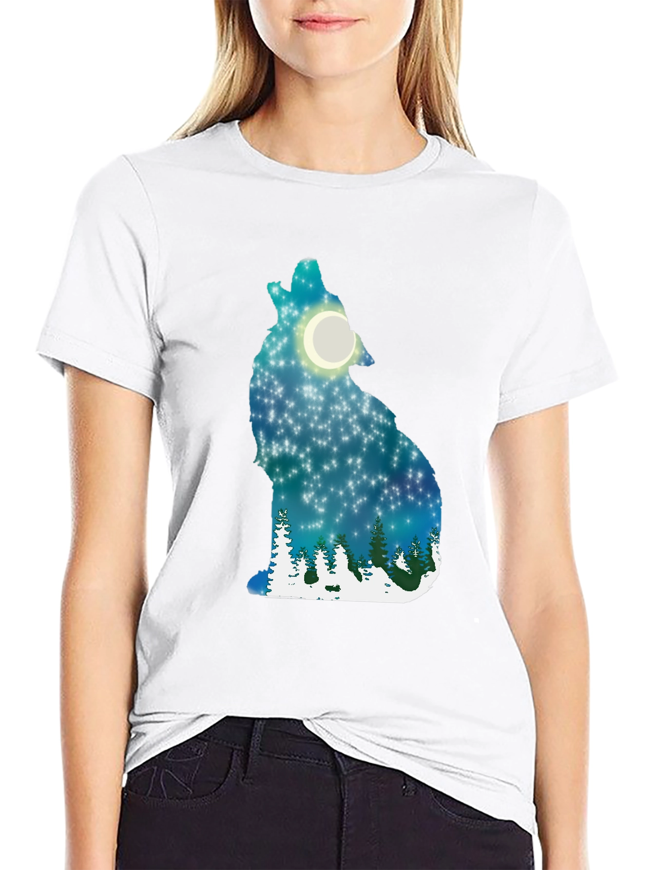 Wolf Moon Night Sky Graphic T-Shirt