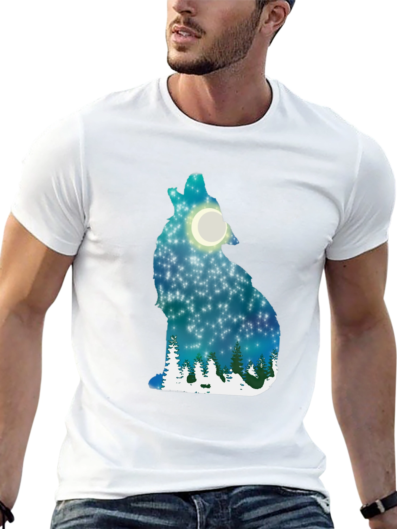 Wolf Moon Night Sky Graphic T-Shirt