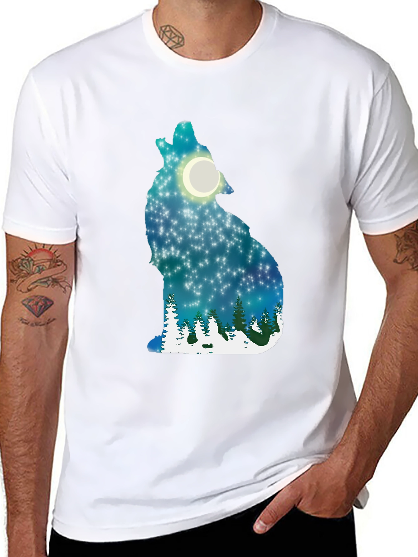 Wolf Moon Night Sky Graphic T-Shirt