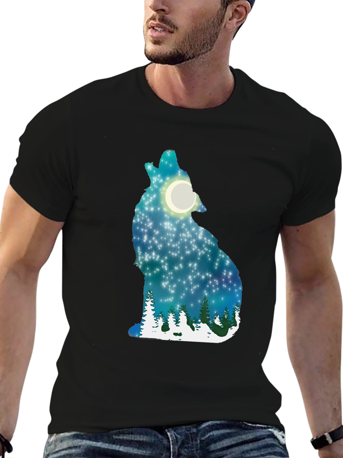 Wolf Moon Night Sky Graphic T-Shirt