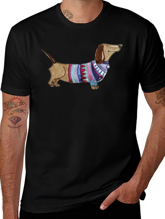 Dachshund in Sweater Graphic Tee - Unisex Black T-Shirt