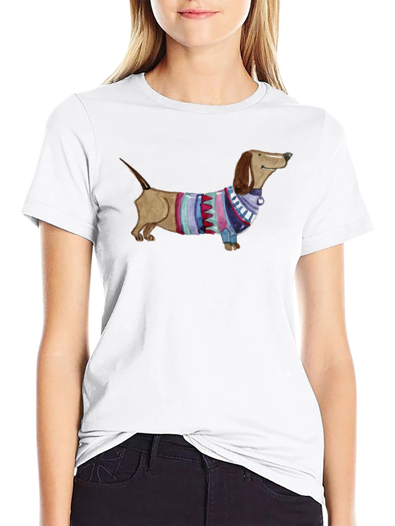 Dachshund in Sweater Graphic Tee - Unisex Black T-Shirt