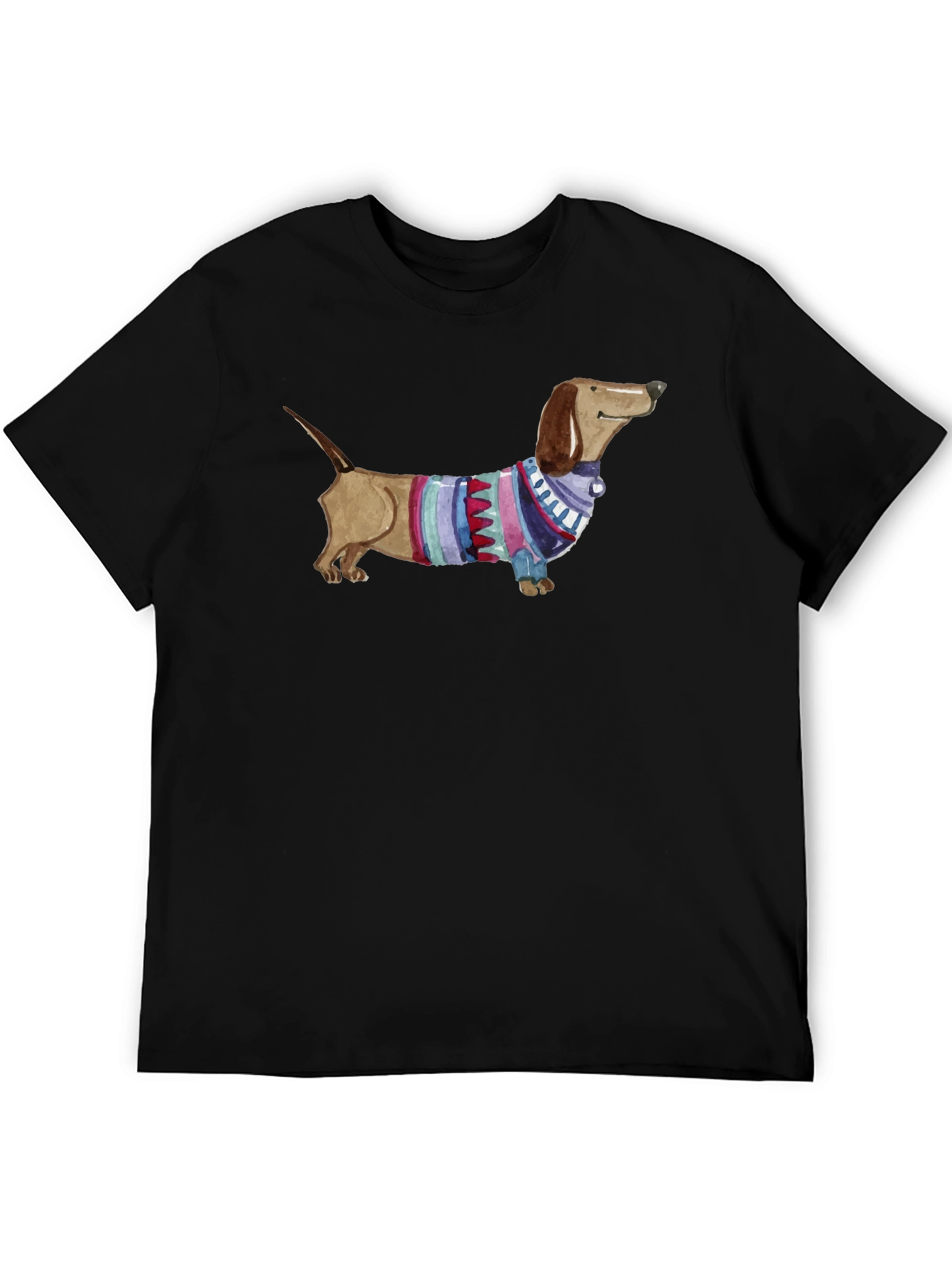 Dachshund in Sweater Graphic Tee - Unisex Black T-Shirt
