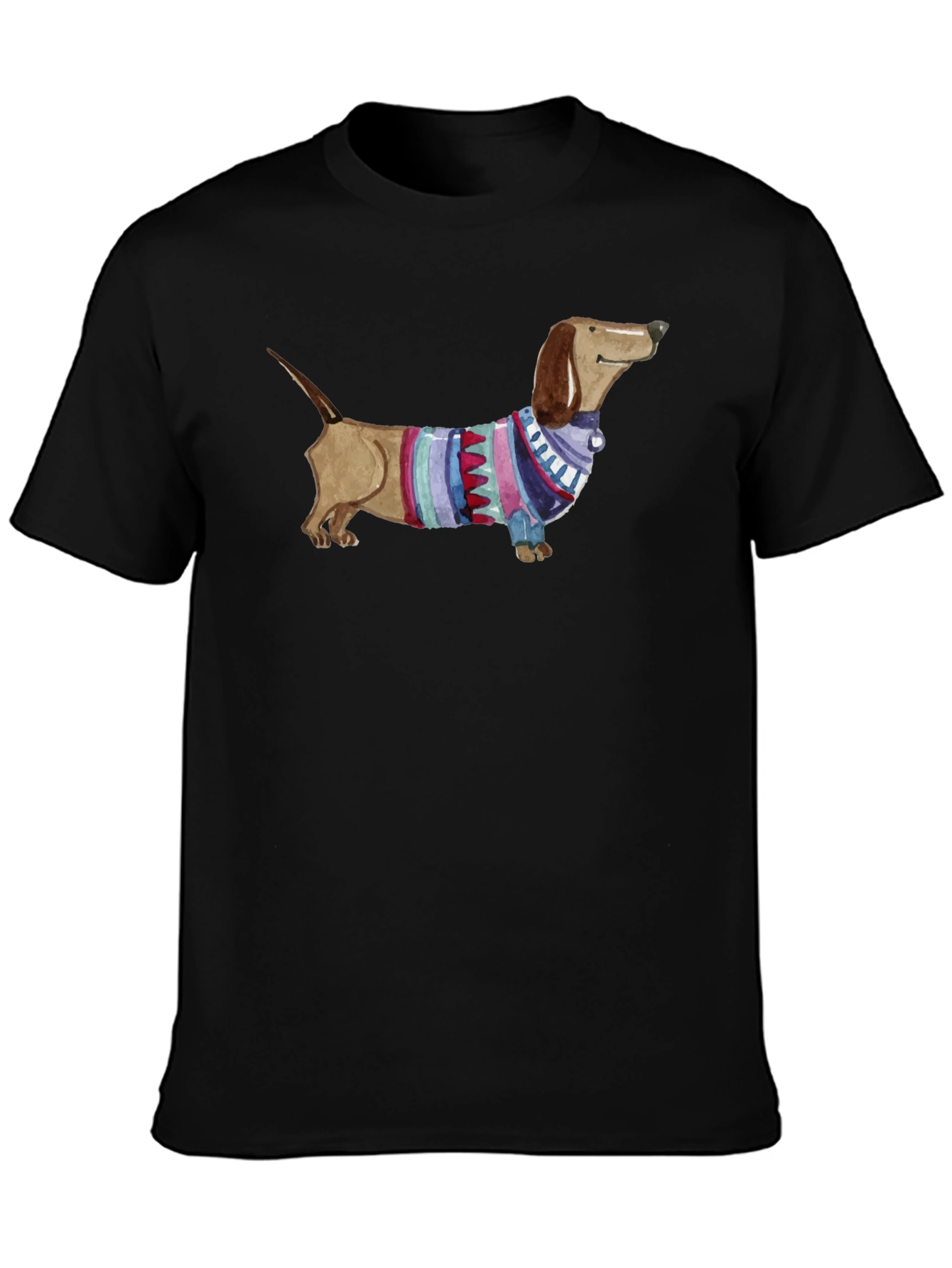 Dachshund in Sweater Graphic Tee - Unisex Black T-Shirt