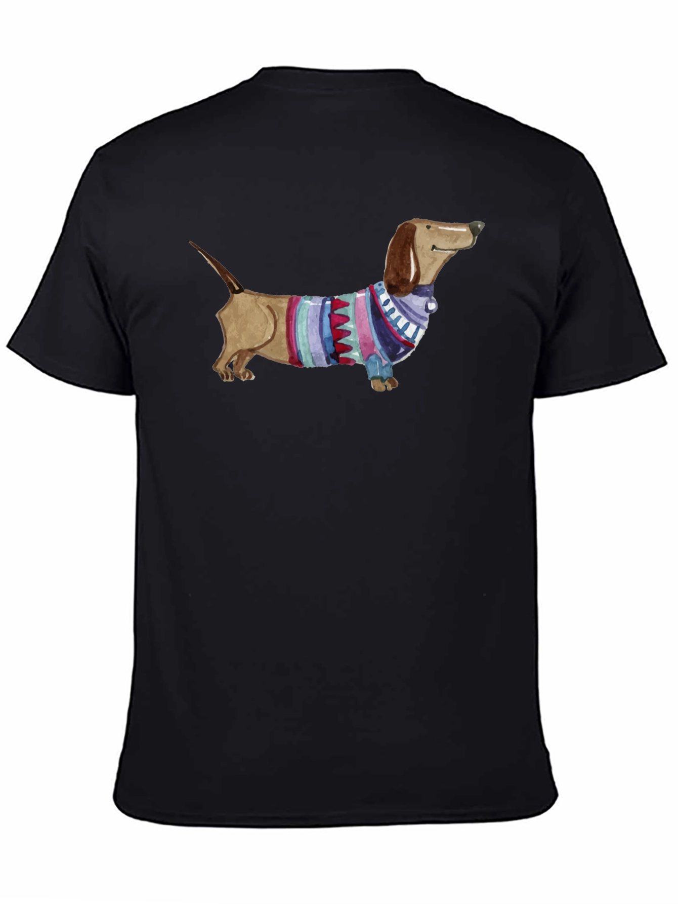 Dachshund in Sweater Graphic Tee - Unisex Black T-Shirt
