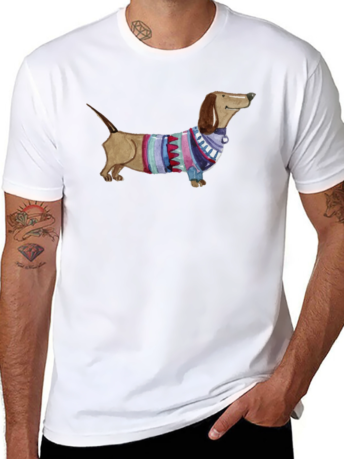 Dachshund in Sweater Graphic Tee - Unisex Black T-Shirt
