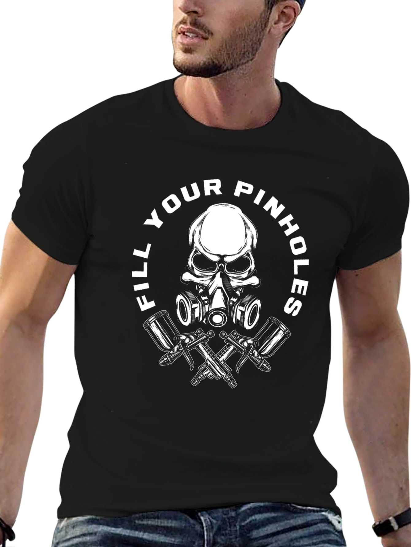Fill Your Pinhole Skull Graphic Black T-Shirt