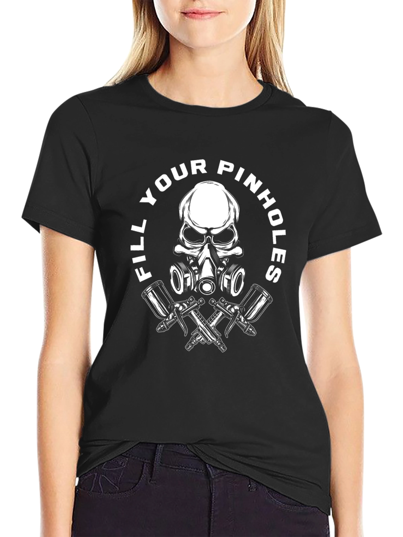 Fill Your Pinhole Skull Graphic Black T-Shirt