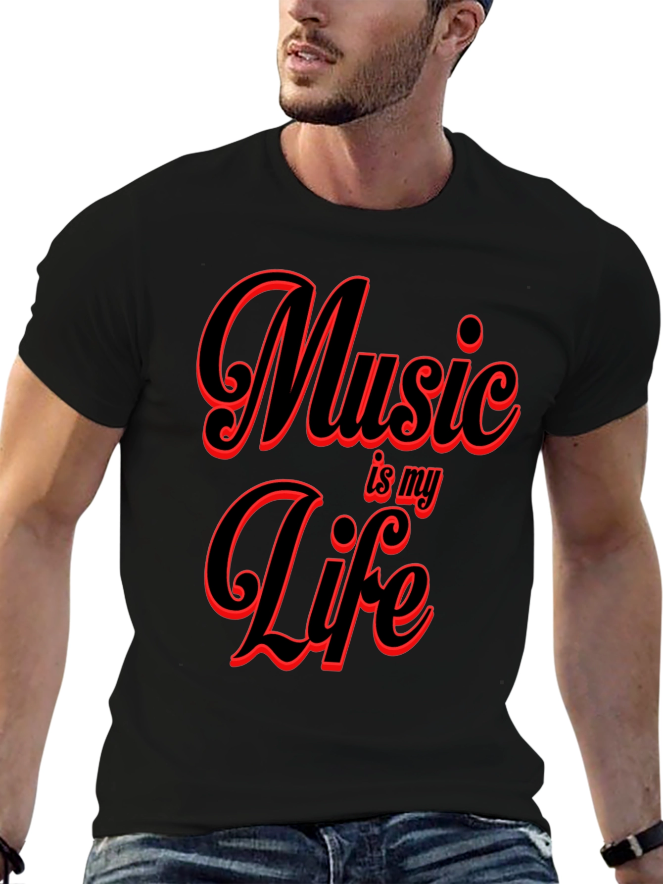Music is My Life Graphic Tee - Black T-Shirt