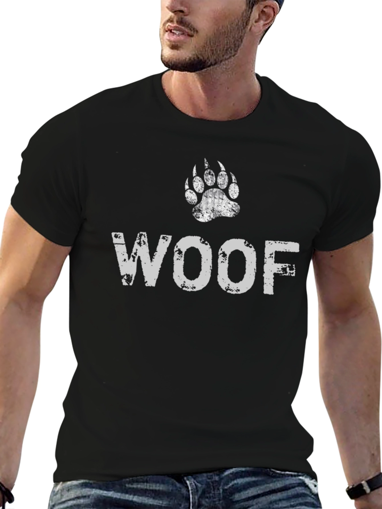 WOOF Bear Paw Print T-Shirt - Distressed Design