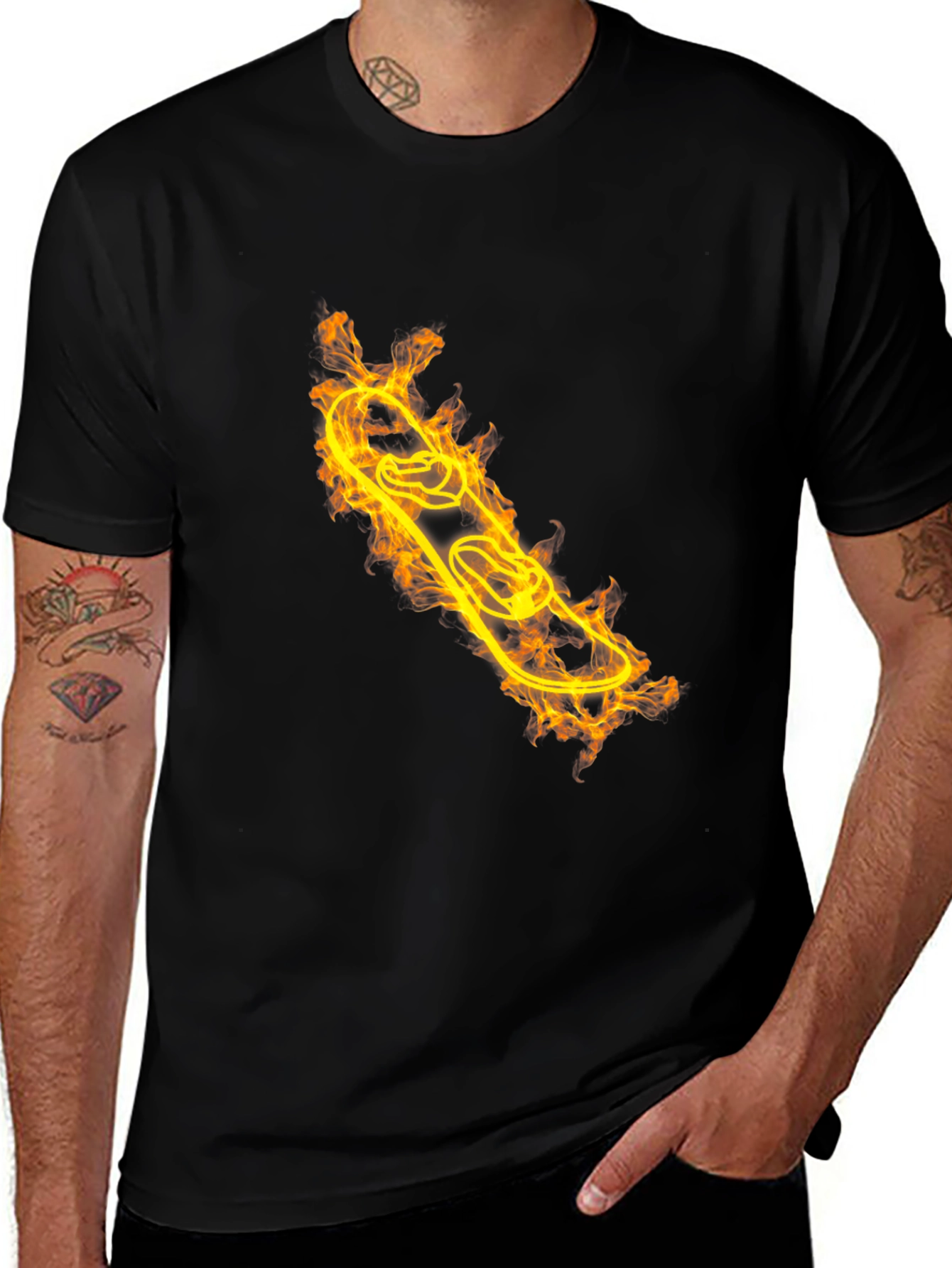 Fiery Skateboarder T-Shirt - Black Cotton Tee