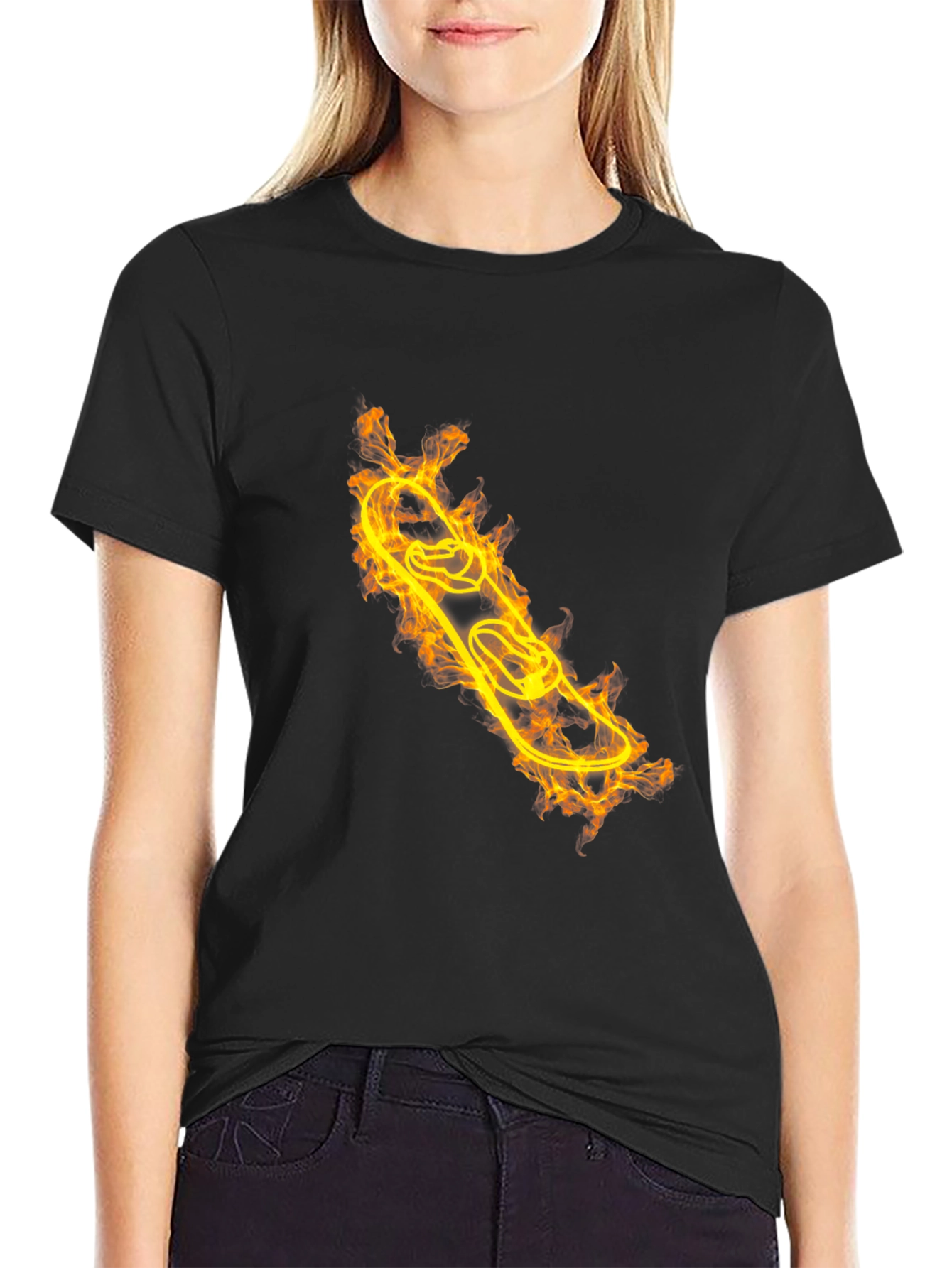 Fiery Skateboarder T-Shirt - Black Cotton Tee