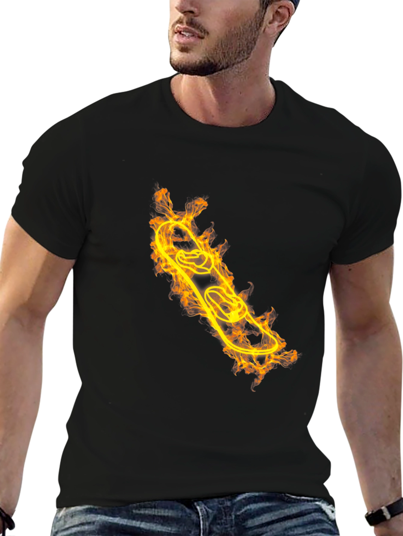 Fiery Skateboarder T-Shirt - Black Cotton Tee