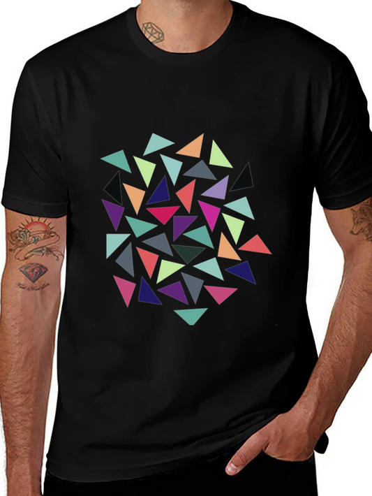 Geometric Triangle Pattern Black T-Shirt