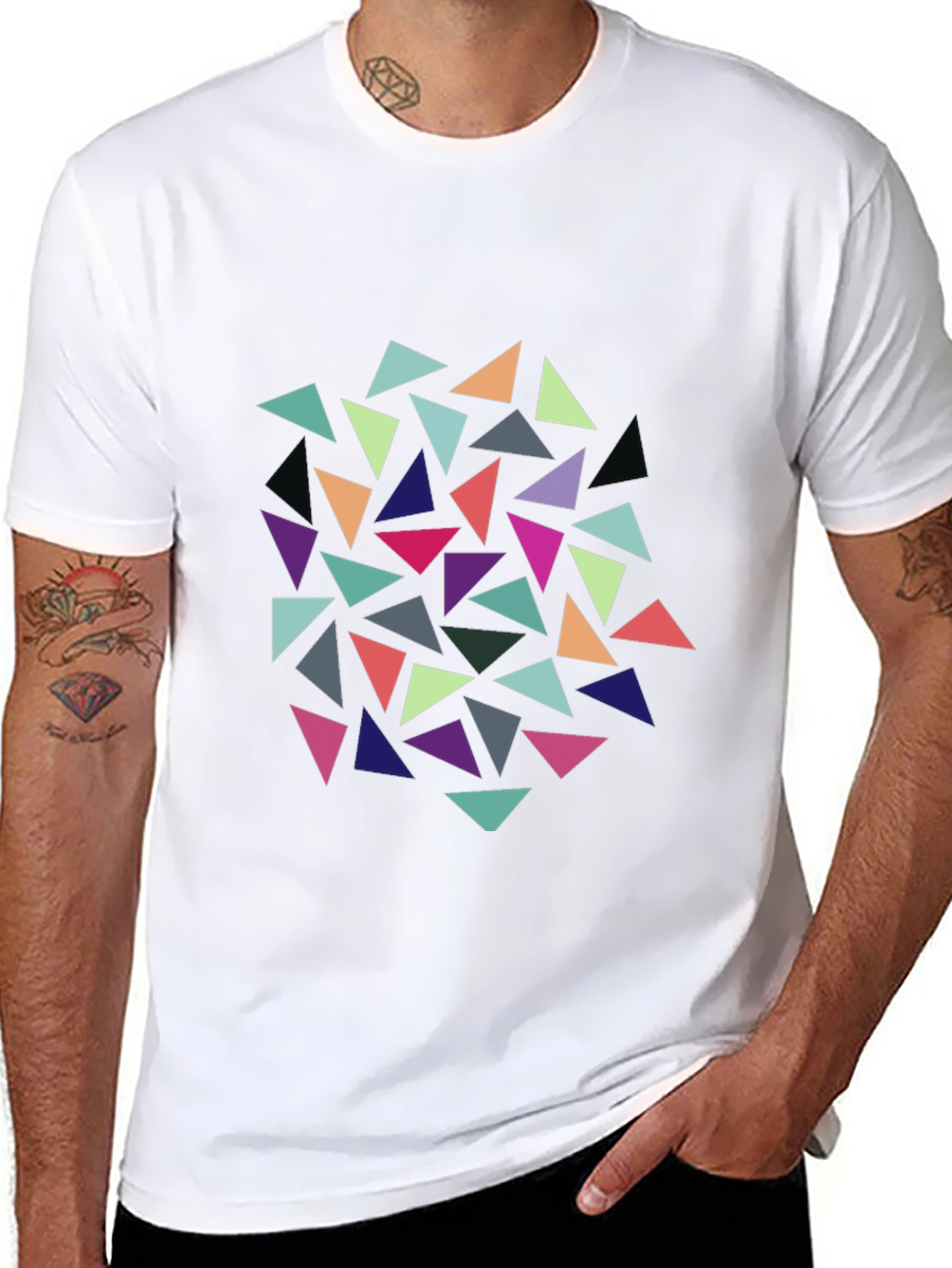 Geometric Triangle Pattern Black T-Shirt