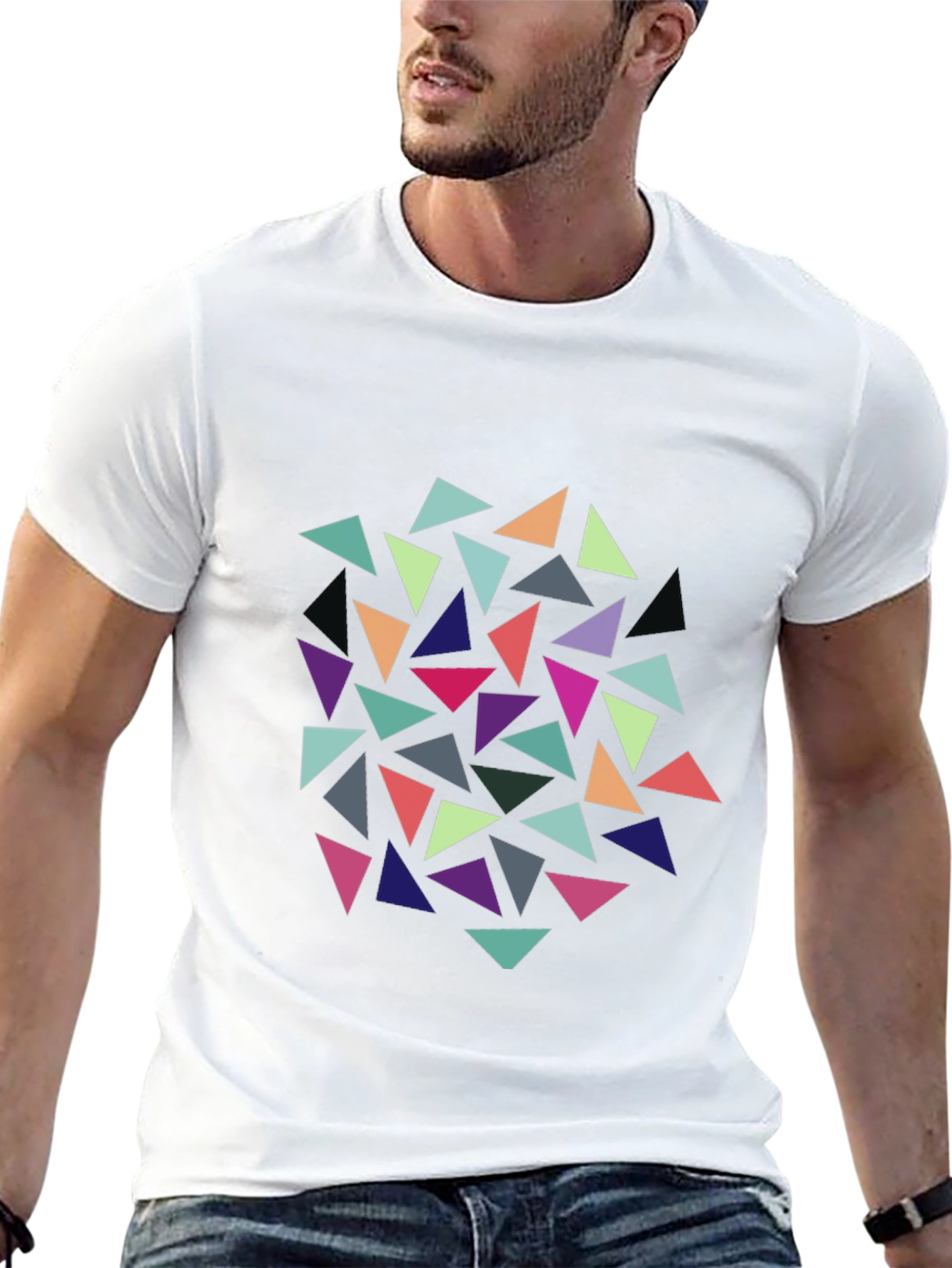 Geometric Triangle Pattern Black T-Shirt