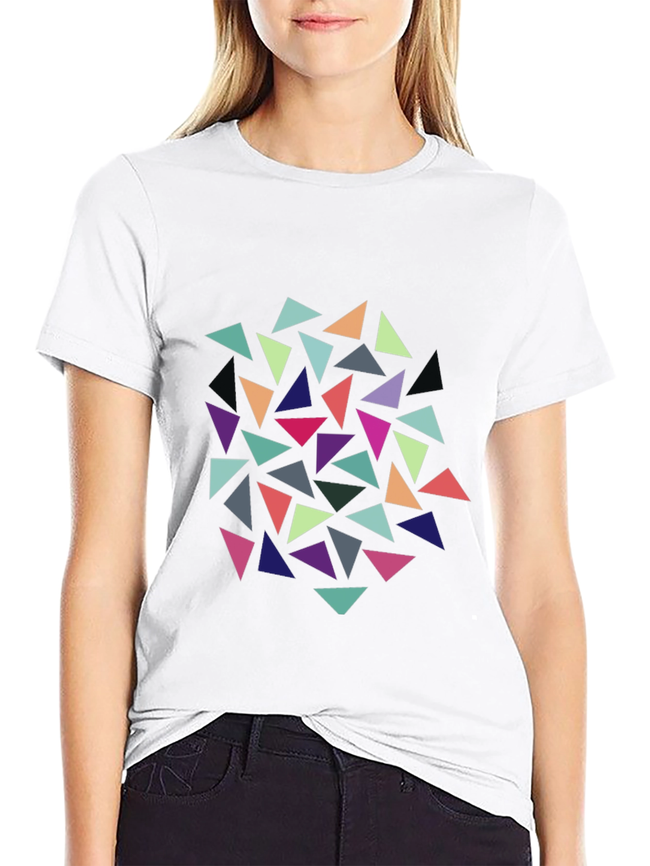 Geometric Triangle Pattern Black T-Shirt