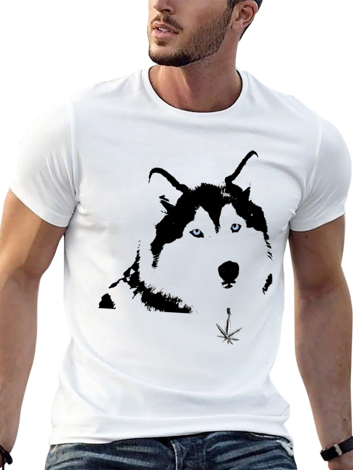 Cool Husky Graphic Print Tee - Black