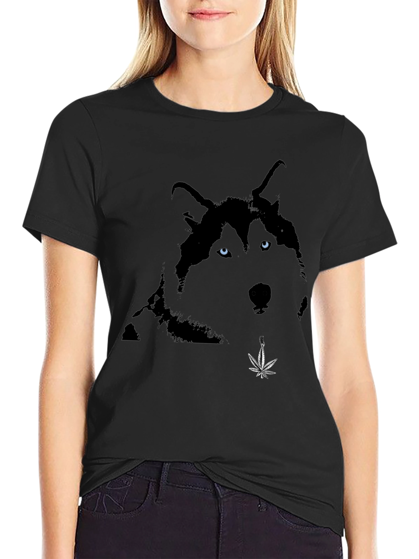 Cool Husky Graphic Print Tee - Black