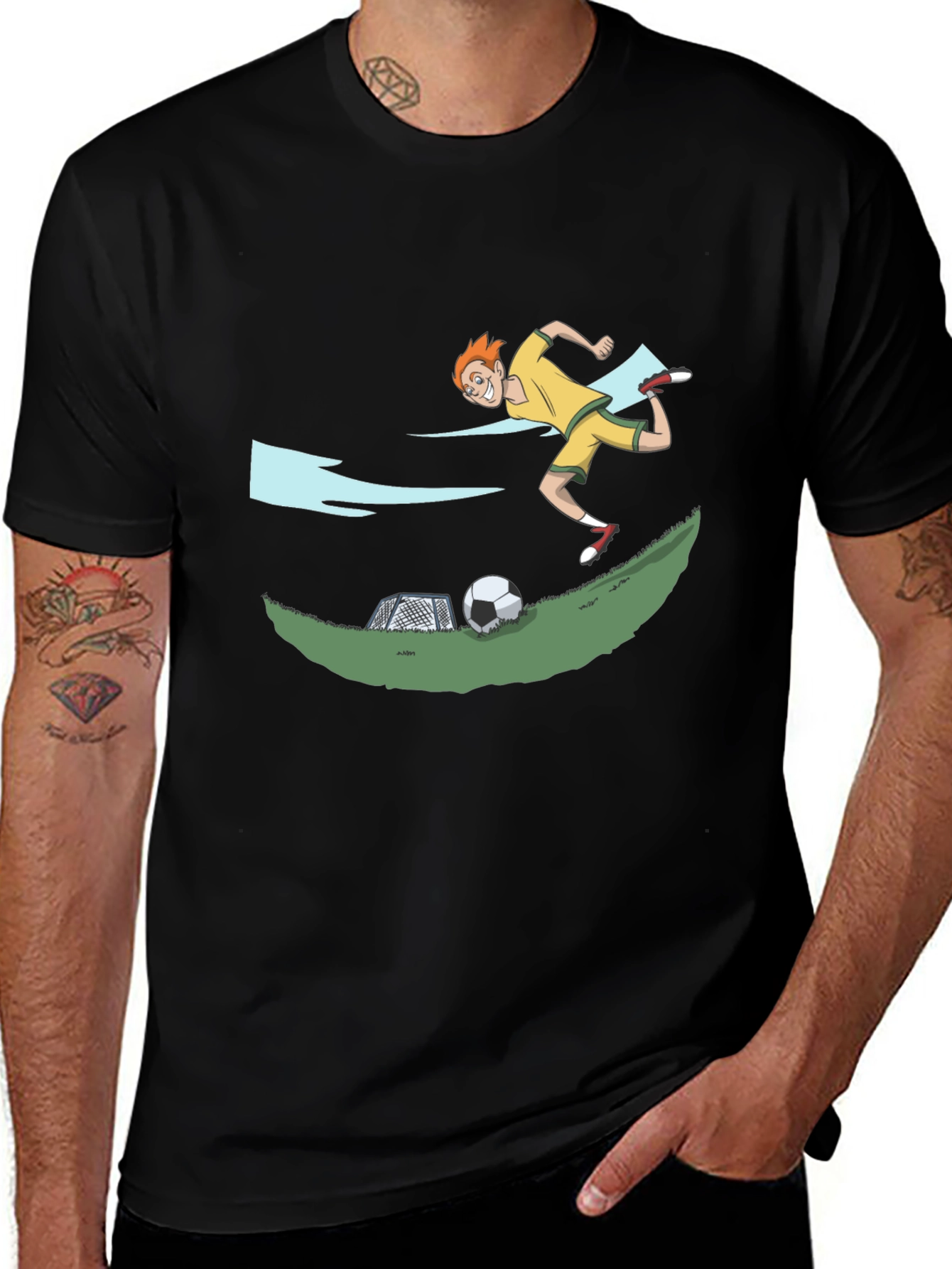 Soccer Cartoon Black T-Shirt