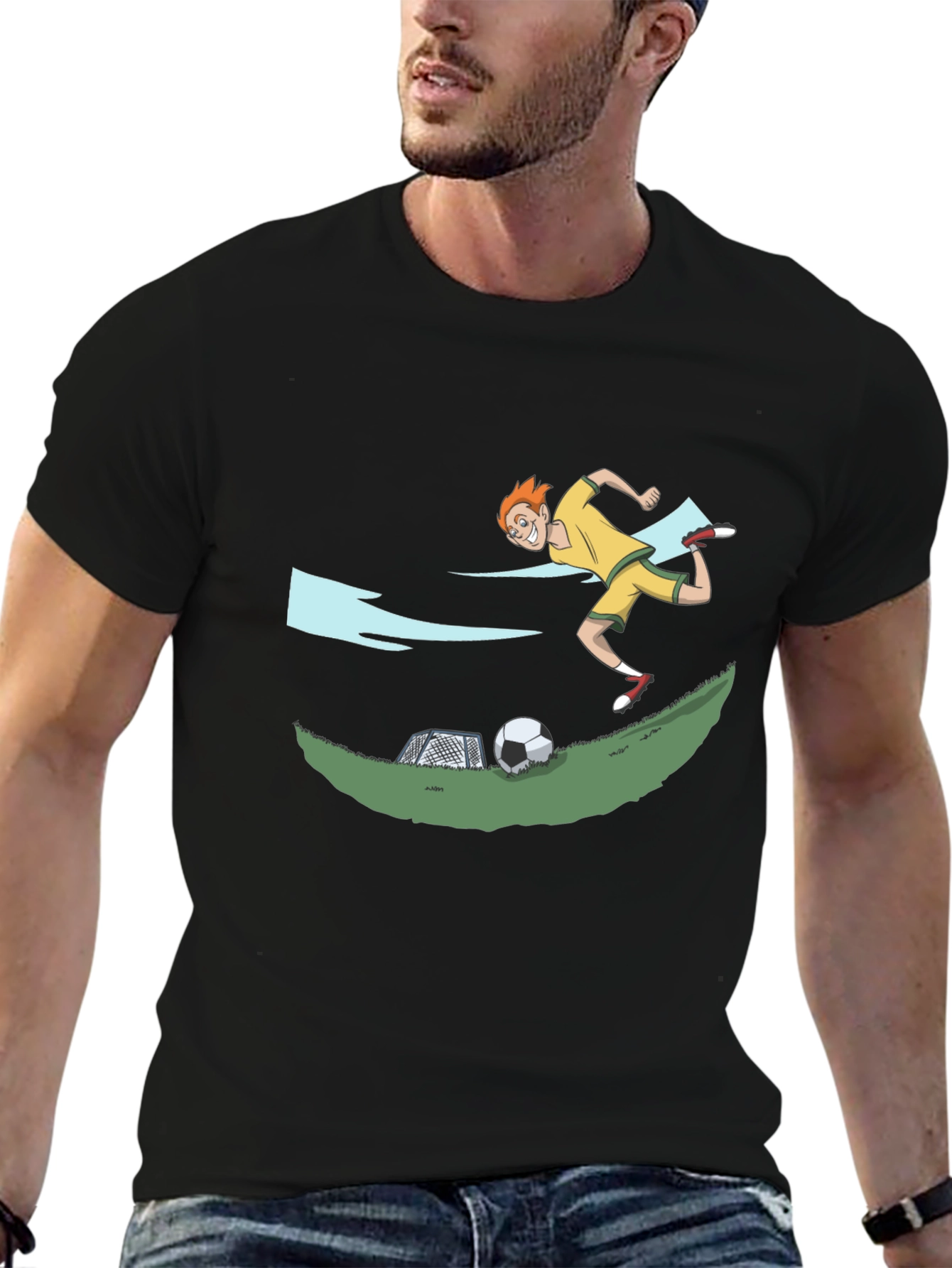 Soccer Cartoon Black T-Shirt