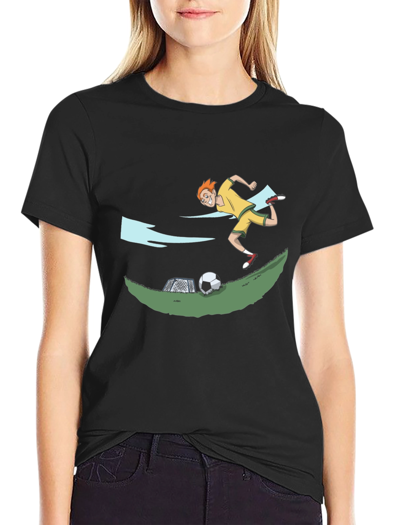 Soccer Cartoon Black T-Shirt