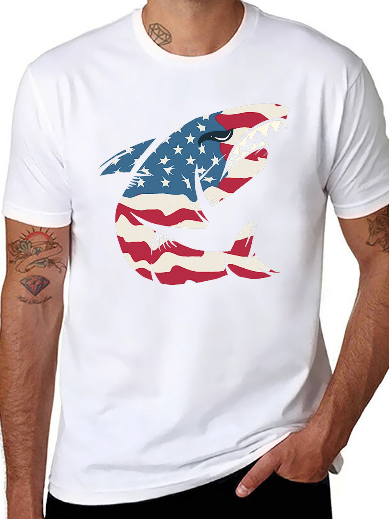 American Flag Shark Graphic Tee - Patriotic USA Pride!