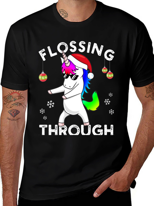 Flossing Through Christmas Unicorn Graphic Tee