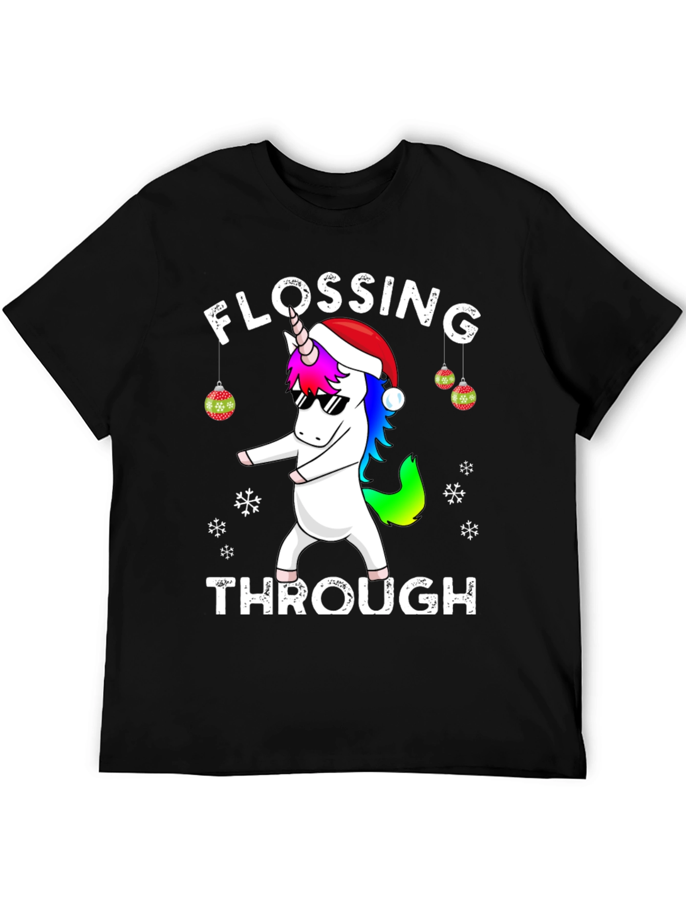 Flossing Through Christmas Unicorn Graphic Tee
