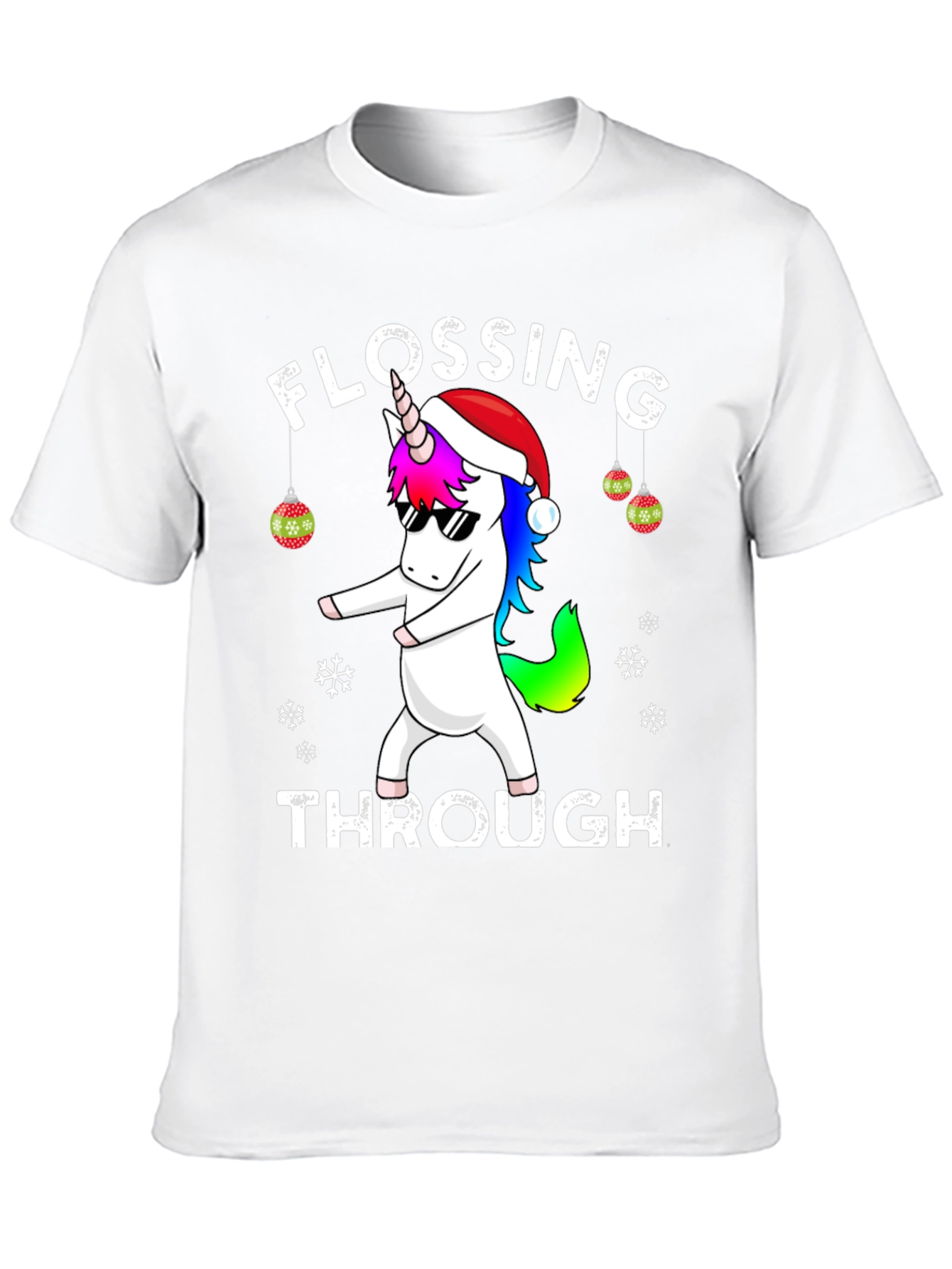 Flossing Through Christmas Unicorn Graphic Tee