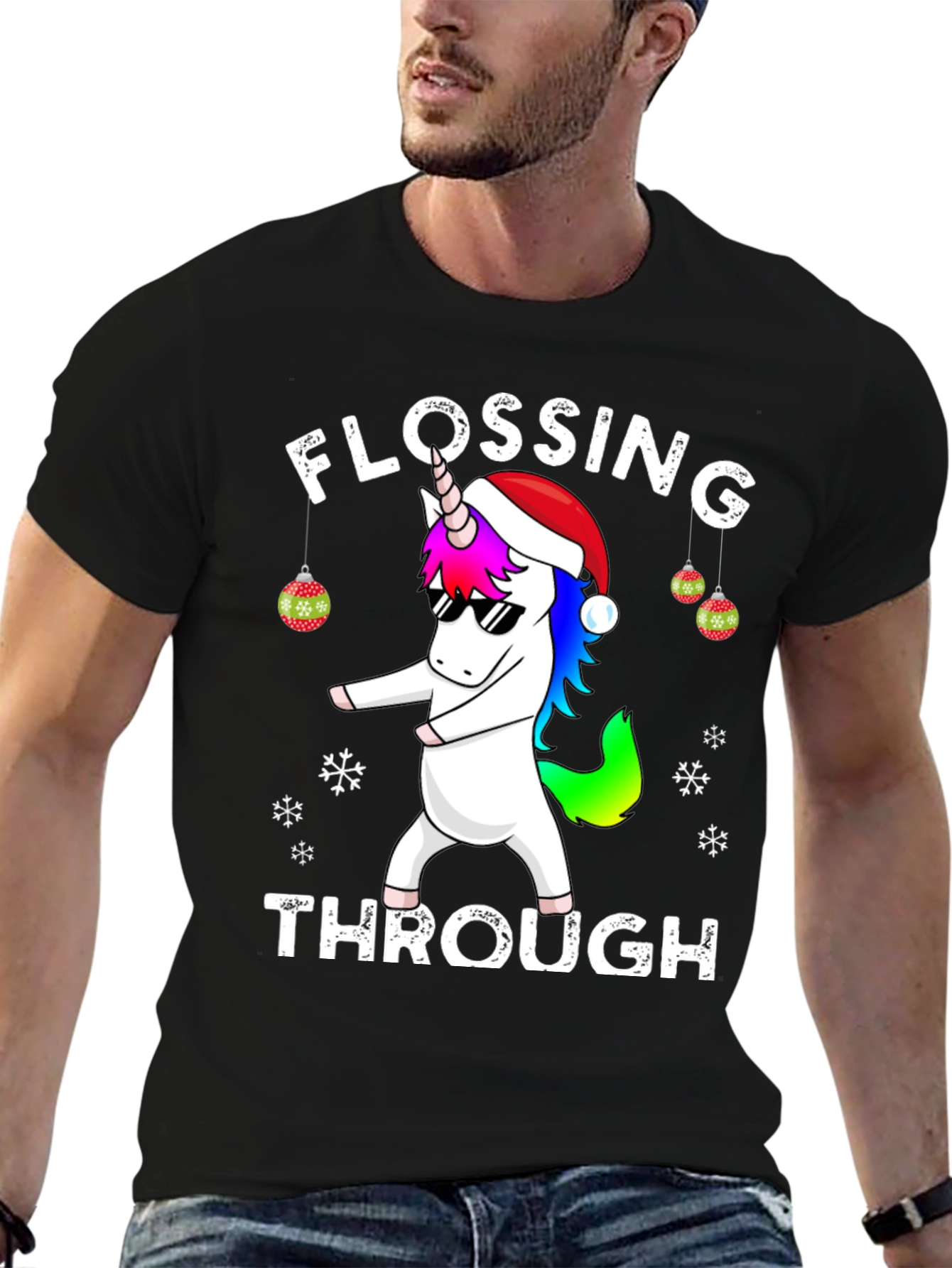 Flossing Through Christmas Unicorn Graphic Tee
