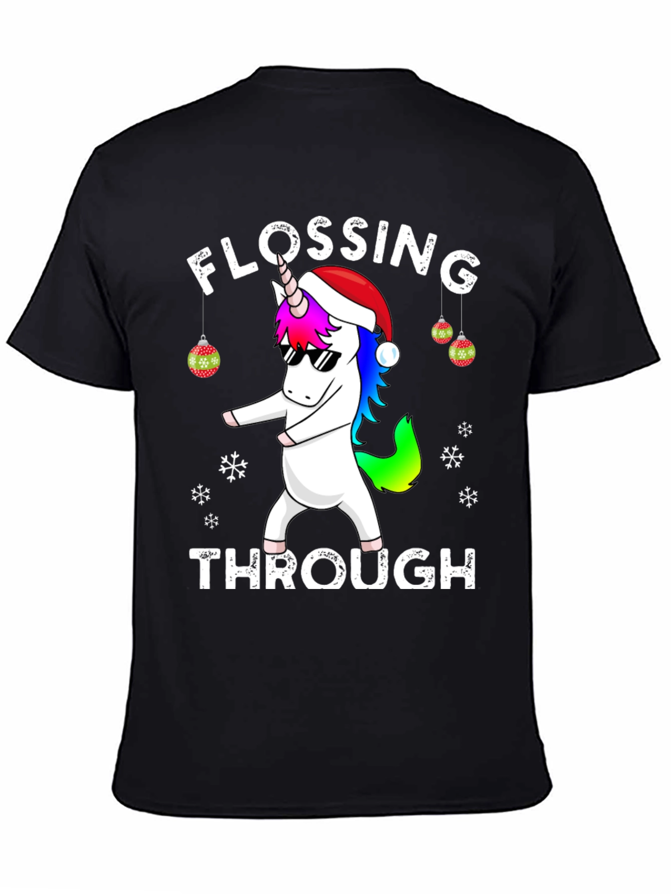Flossing Through Christmas Unicorn Graphic Tee