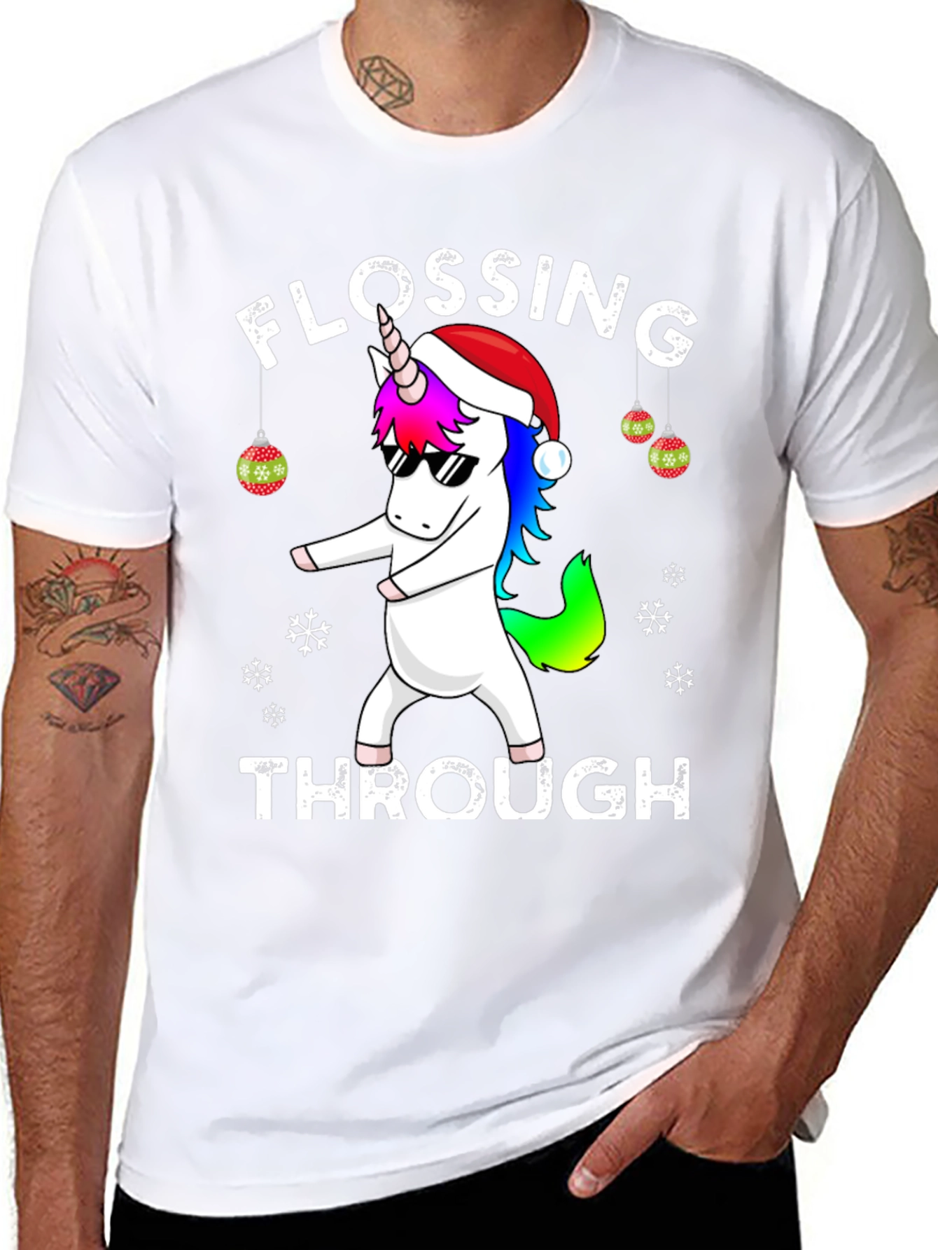 Flossing Through Christmas Unicorn Graphic Tee
