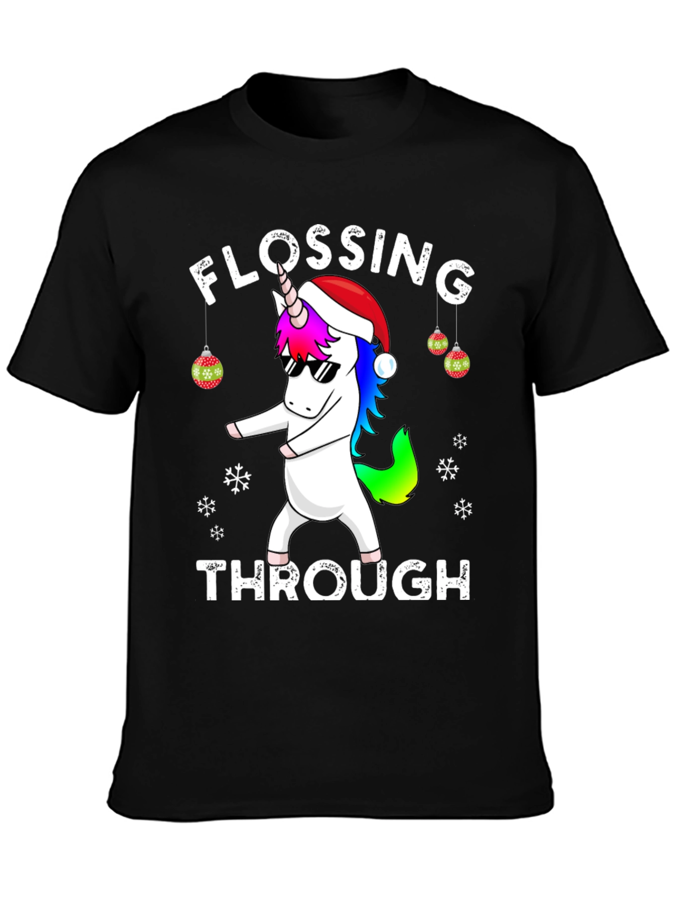 Flossing Through Christmas Unicorn Graphic Tee