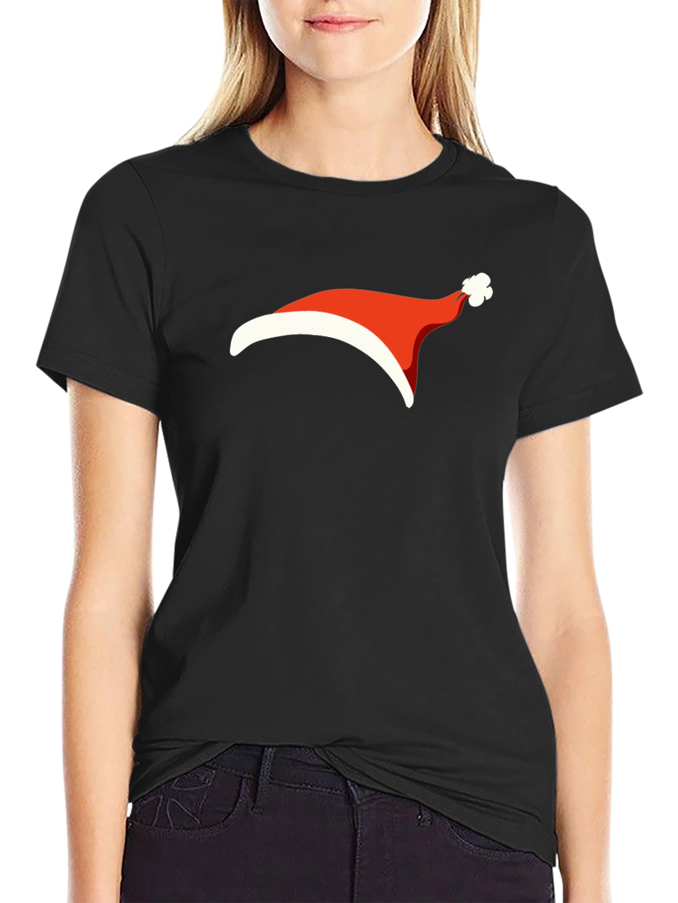 Festive Santa Hat Graphic Tee - Black