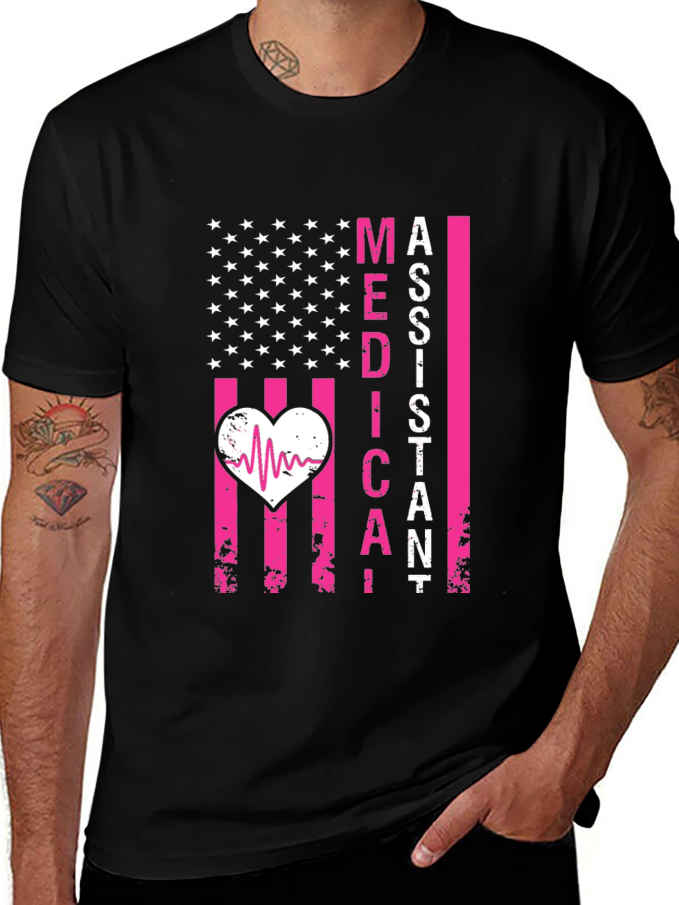Medical Assistant Heartbeat US Flag Tee