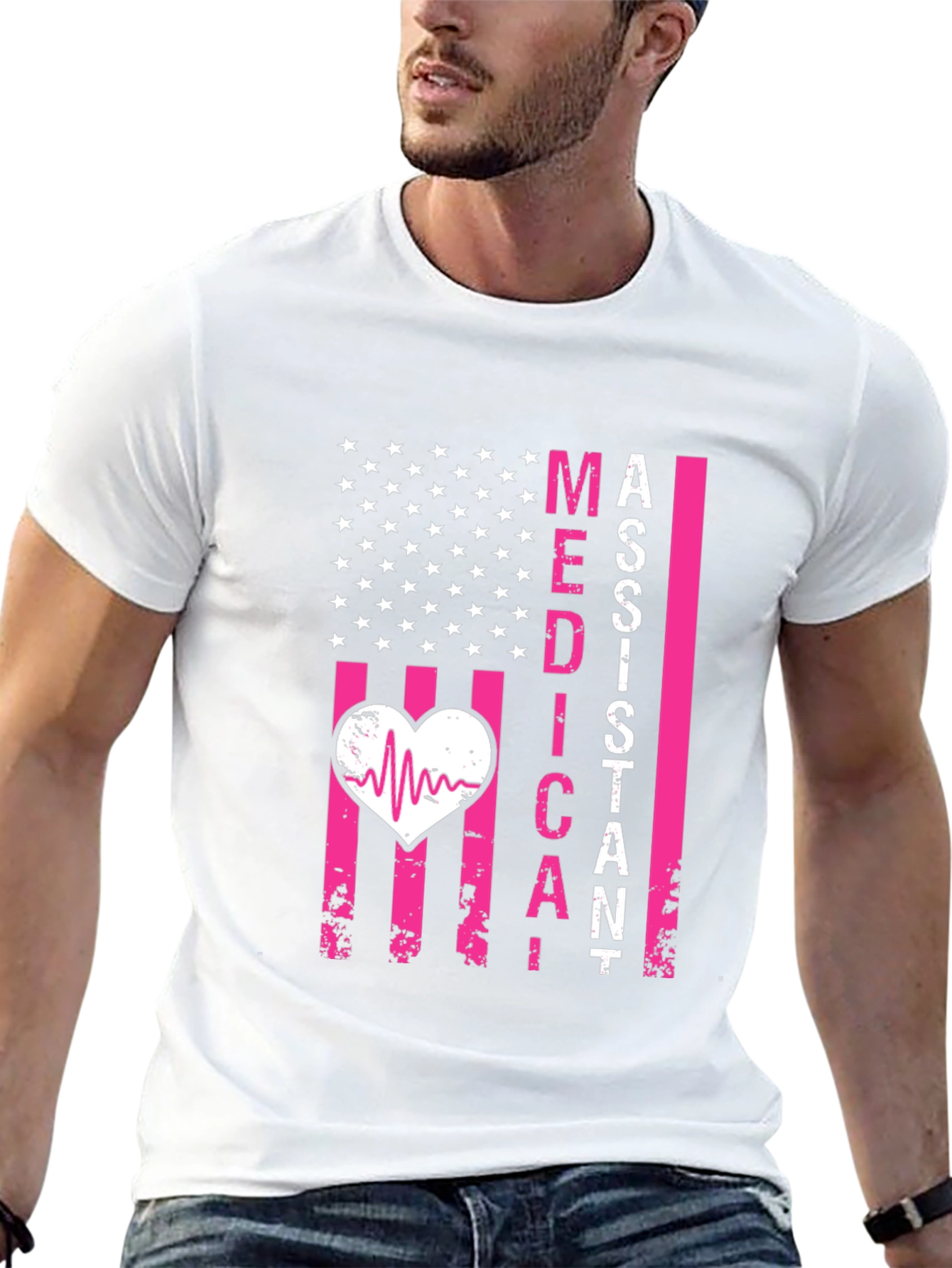 Medical Assistant Heartbeat US Flag Tee